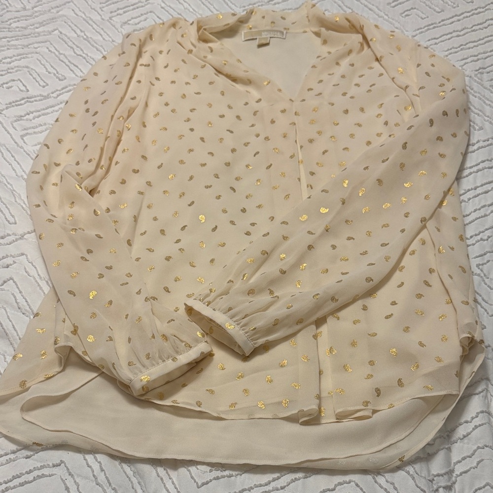 Michael Kors Cream Blouse with Gold Accents